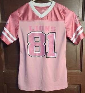 Girls Pink Detroit Lions Calvin Johnson #81 Jersey, Size Large (10-12)